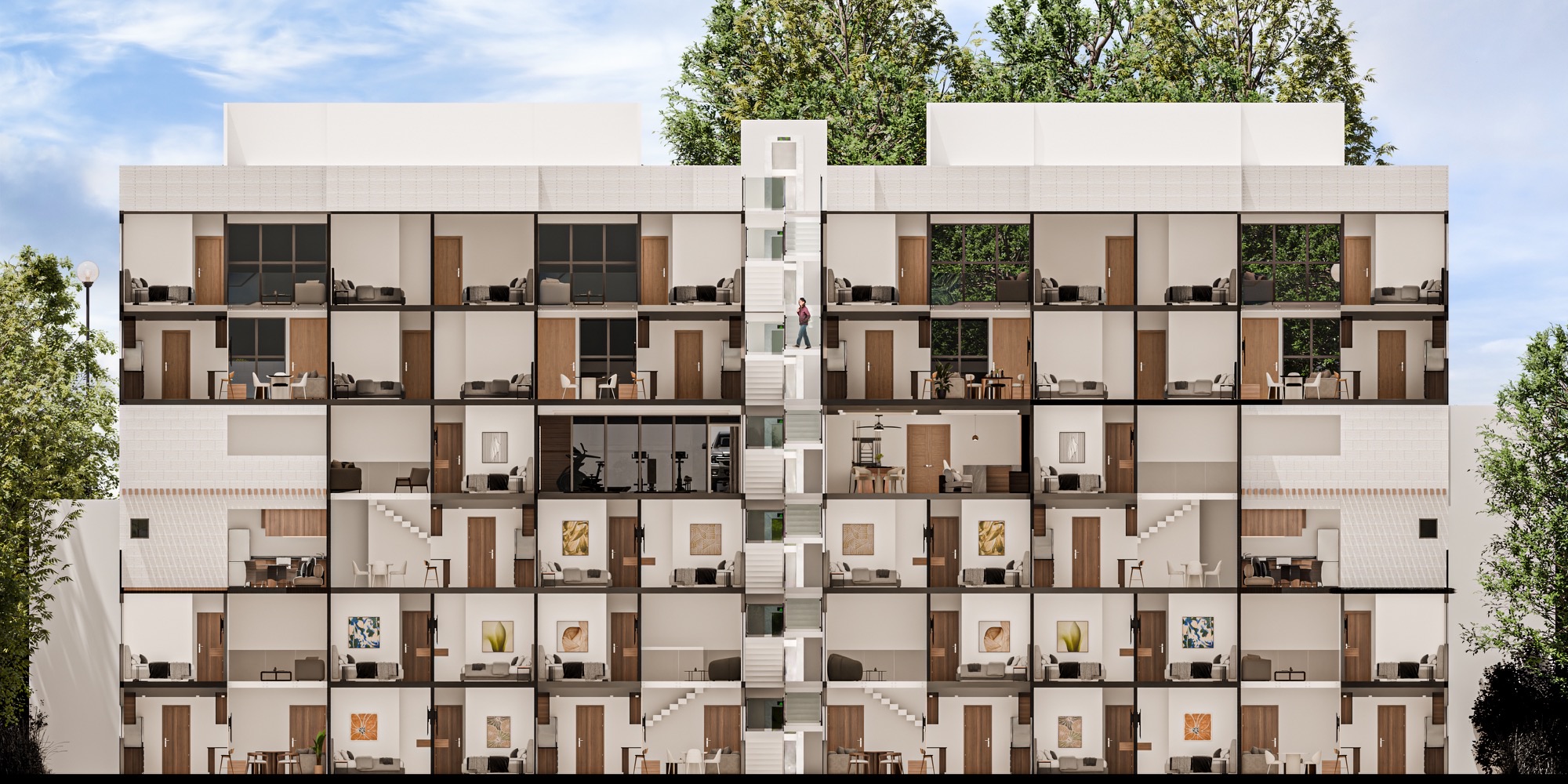 Corte del edificio Lomaré con todas las residencias