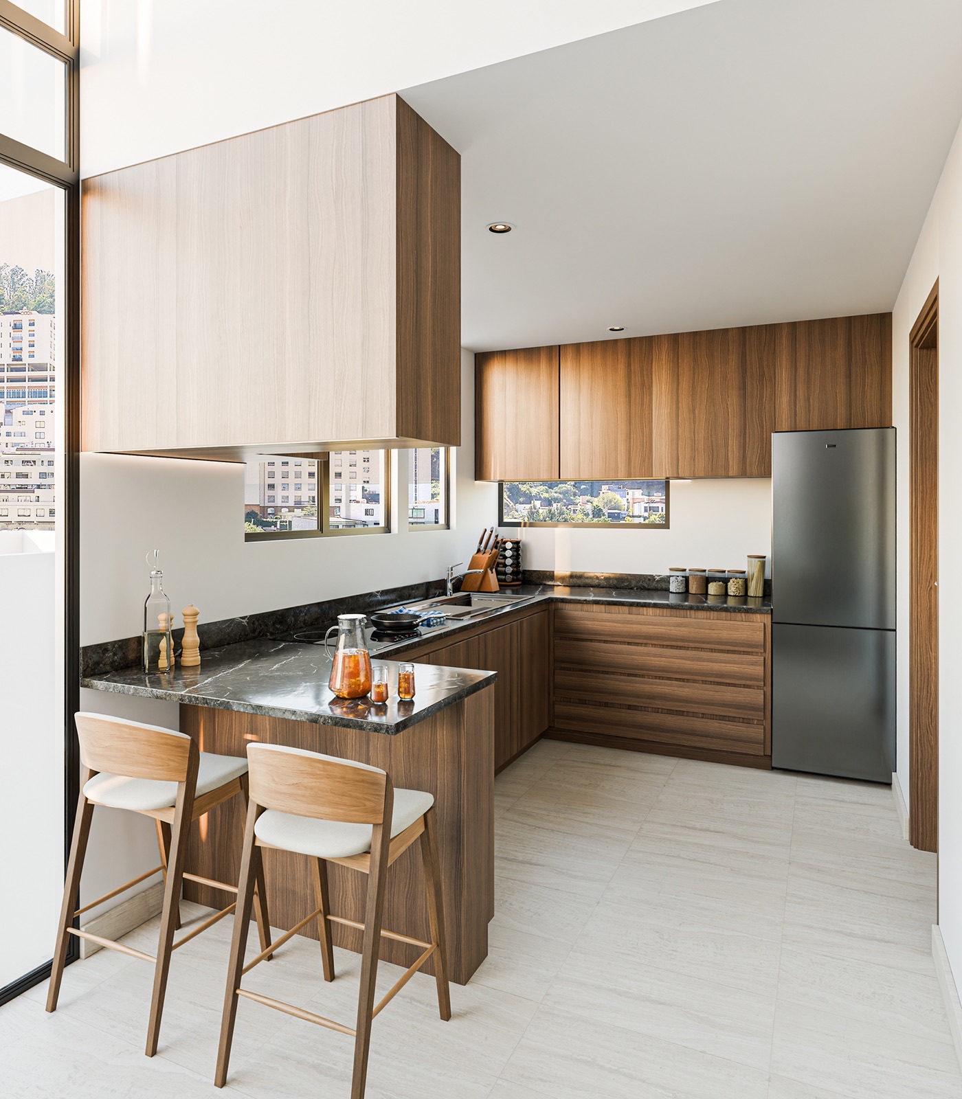 Cocina en dos maderas